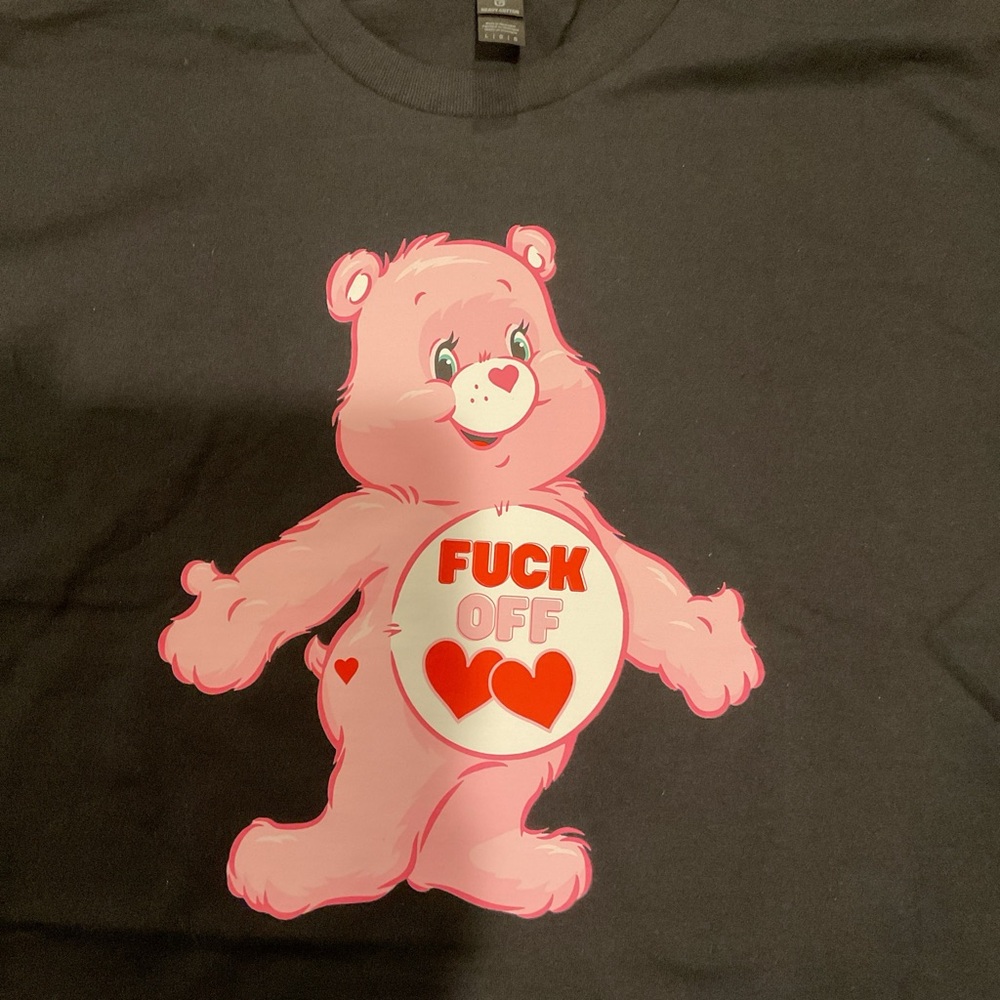 Black T-Shirt with Pink Bear Graphic